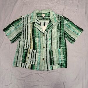 90s- Green Striped Crop Shirt